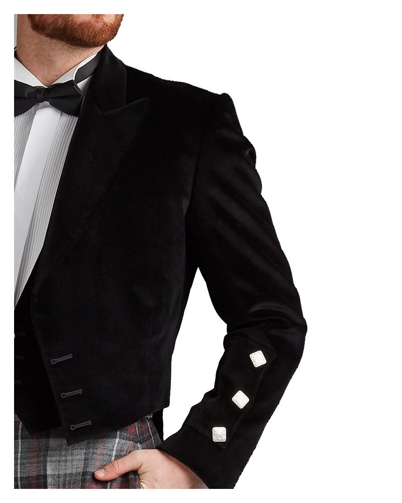 Men’s Scottish Black Velvet Prince Charlie Jacket 3 Button Jacket