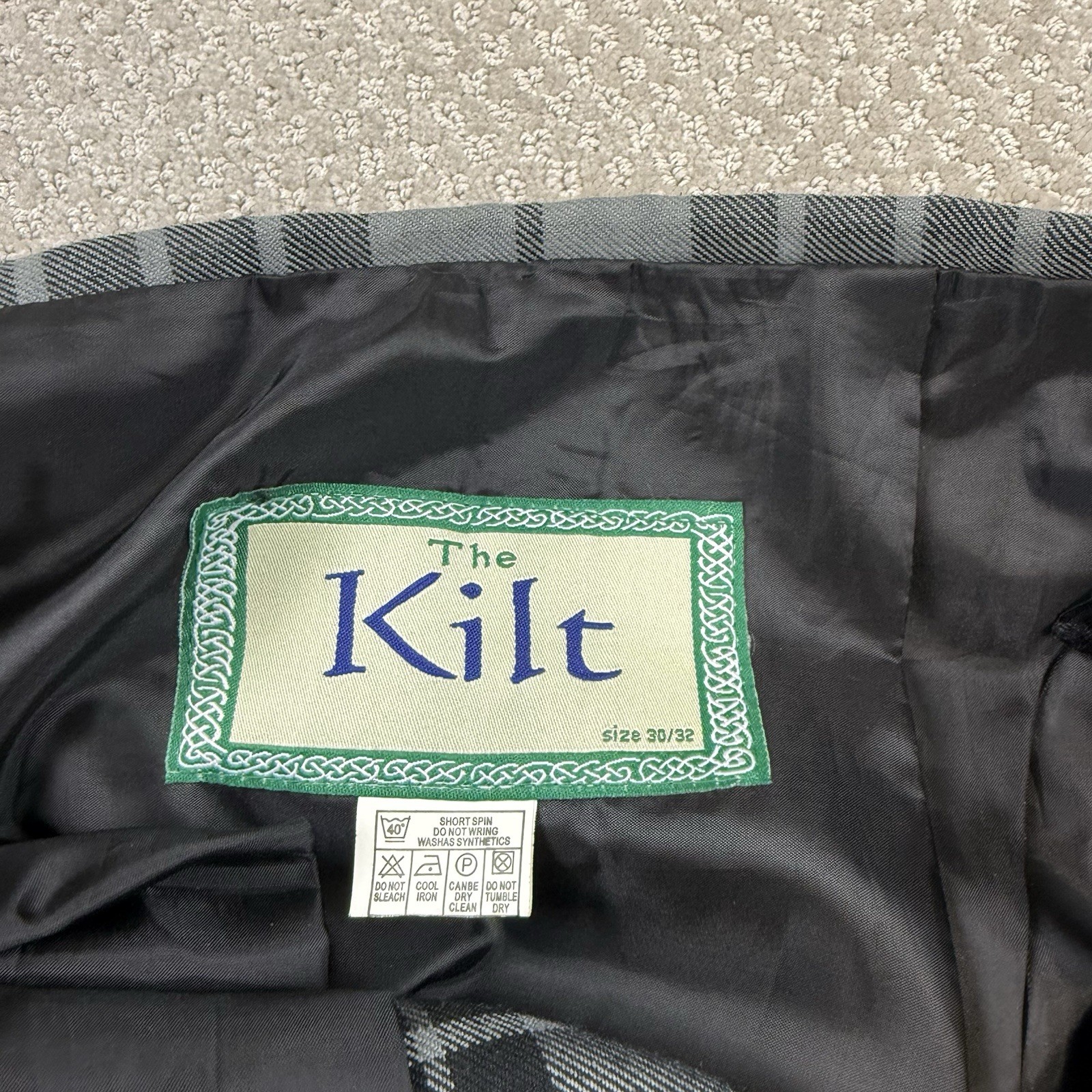 The Kilt Black Grey Woven Tartan Scottish Traditional Sz 30/32