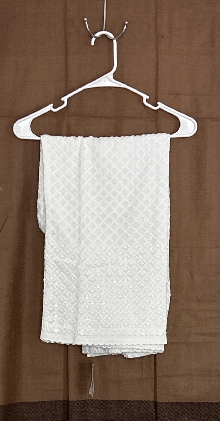 Women Cotton Sequins White Chikankari Trouser Size-XXL L-39in Btm-11in Hip-48