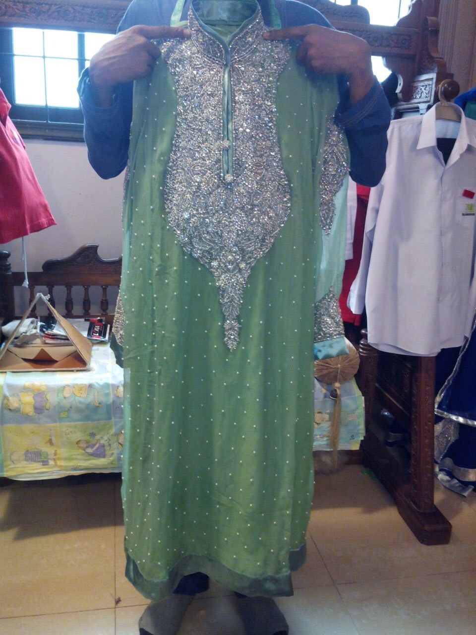 PARTY WEAR MULTI EMBROIDERY GREEN GOLD RED ANARKALI SALWAR KAMEEZ S/M/L/XL