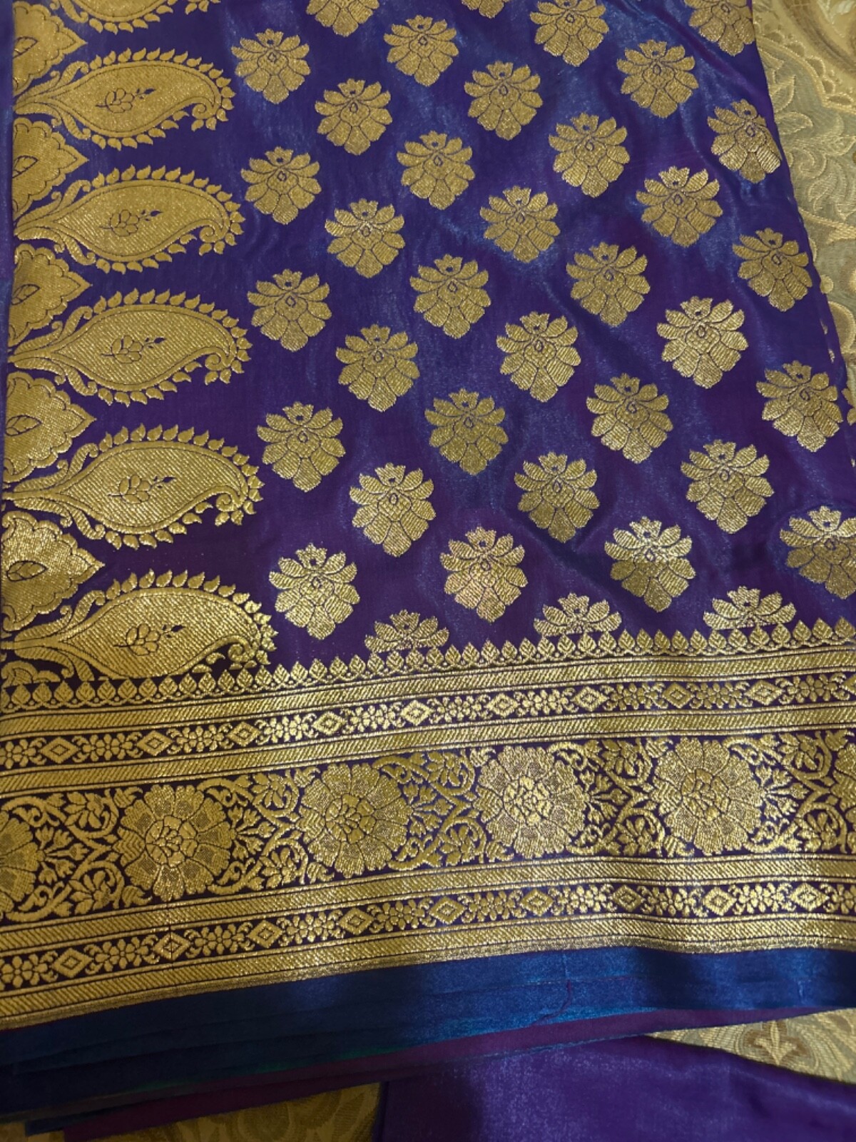 Dark Blue/Purple Banarasi Style Silk Saree with Unstitched Blouse