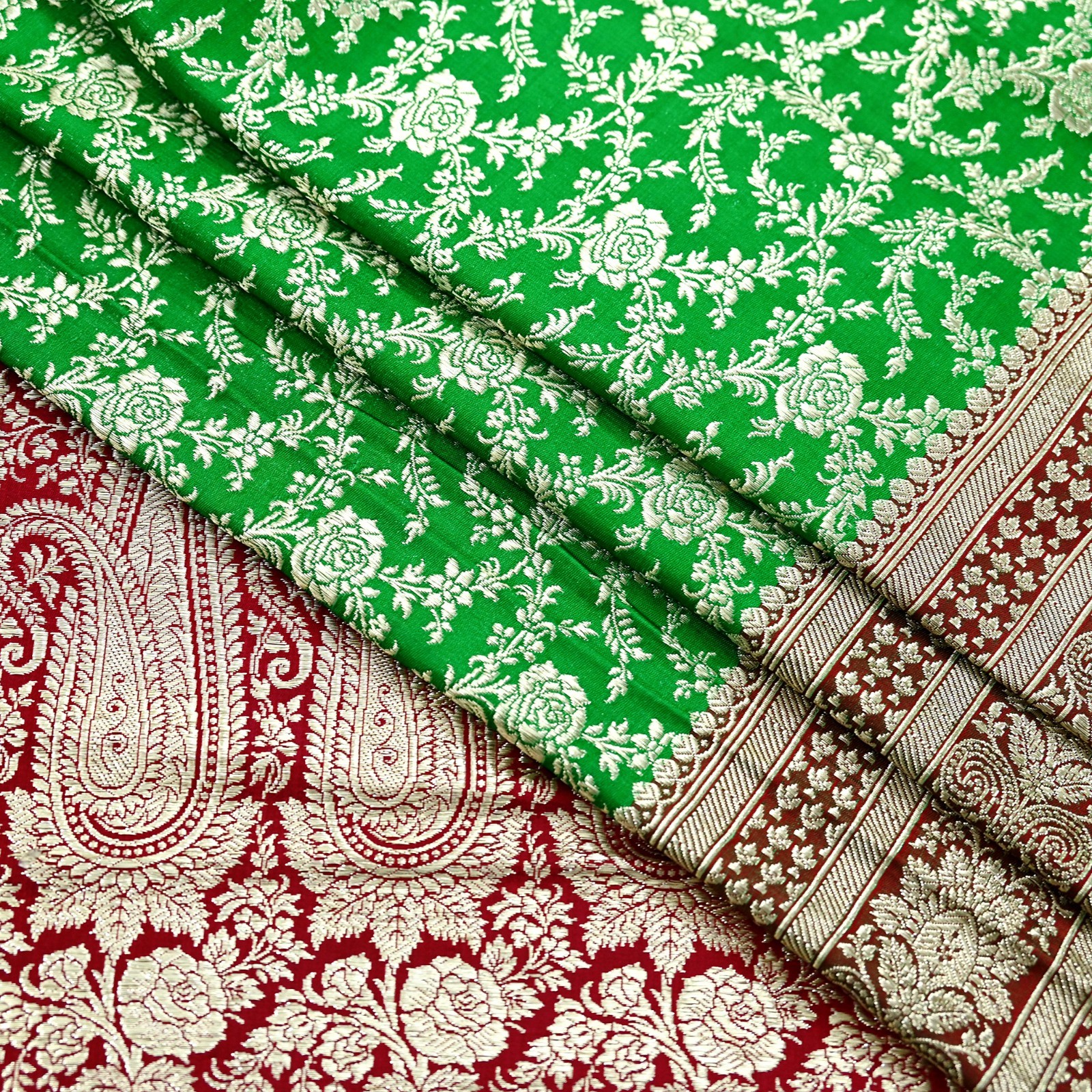 Vintage Banarasi Saree Pure Satin Silk Woven Brocade Zari Fabric sari 5yd Ethnic
