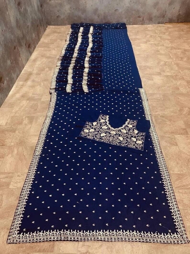 Neavy Blue Color Designer Embroidery Saree, South Indian Wedding Saree