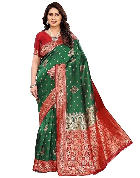 Women’s Banarasi Kanjivaram Cotton Silk Saree With Unstitched Blouse Material