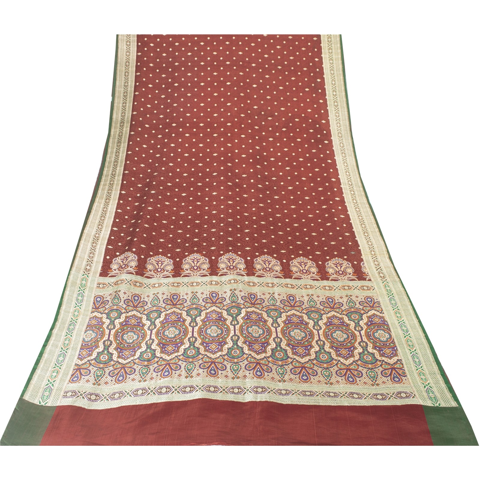 Sanskriti Vintage Sarees Red Banarasi Brocade Zari Woven Pure Silk Sari Fabric