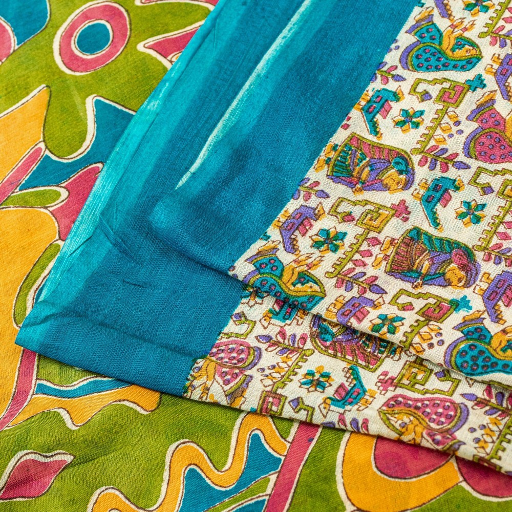 Sanskriti Vintage Sarees Ivory Pure Cotton Women Print 5+Yd Craft Supplies Sari