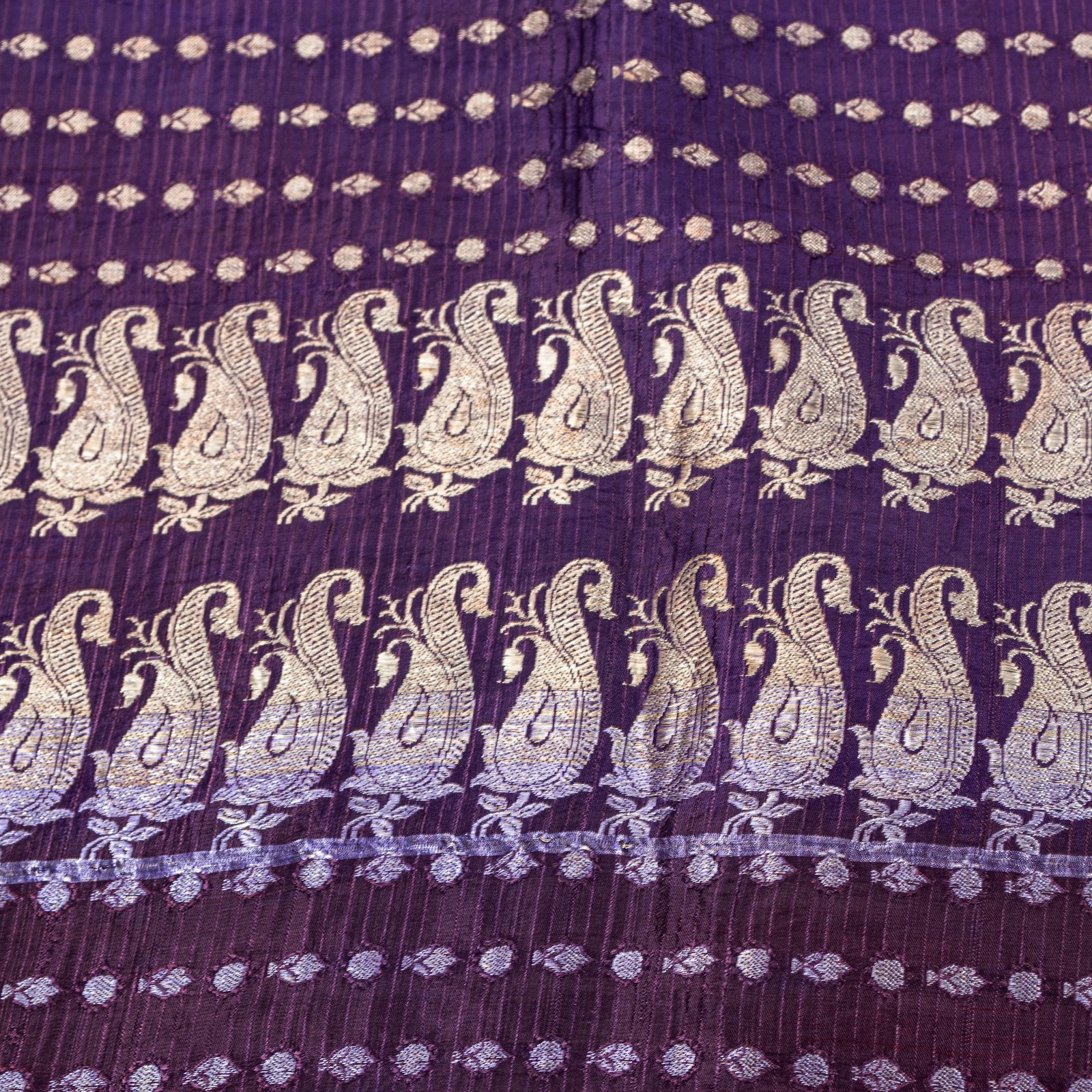 Sanskriti Vintage Purple Pure Satin Sarees Banarasi Brocade Zari Handwoven 4.5Yd