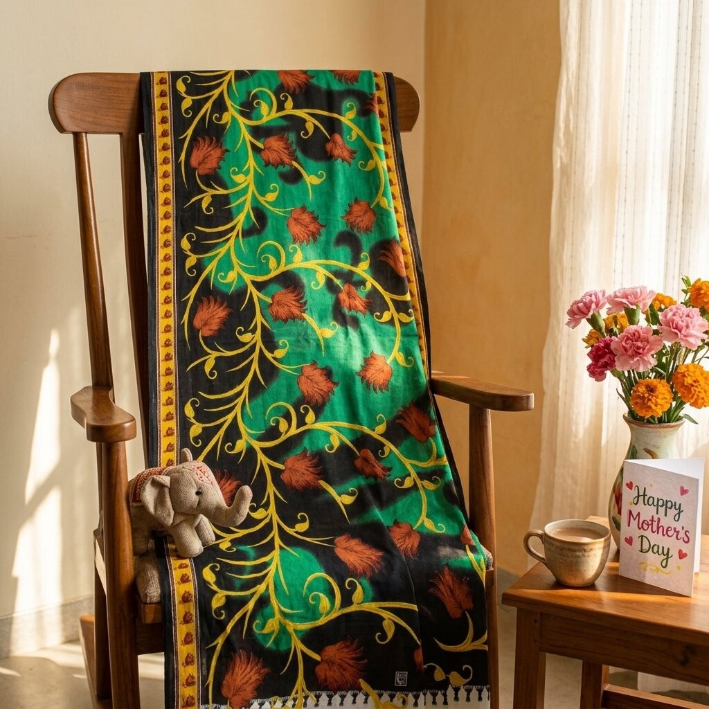 Sanskriti Vintage Saree Black-Green Pure Cotton Digital Printed Sari 5+Yd Fabric