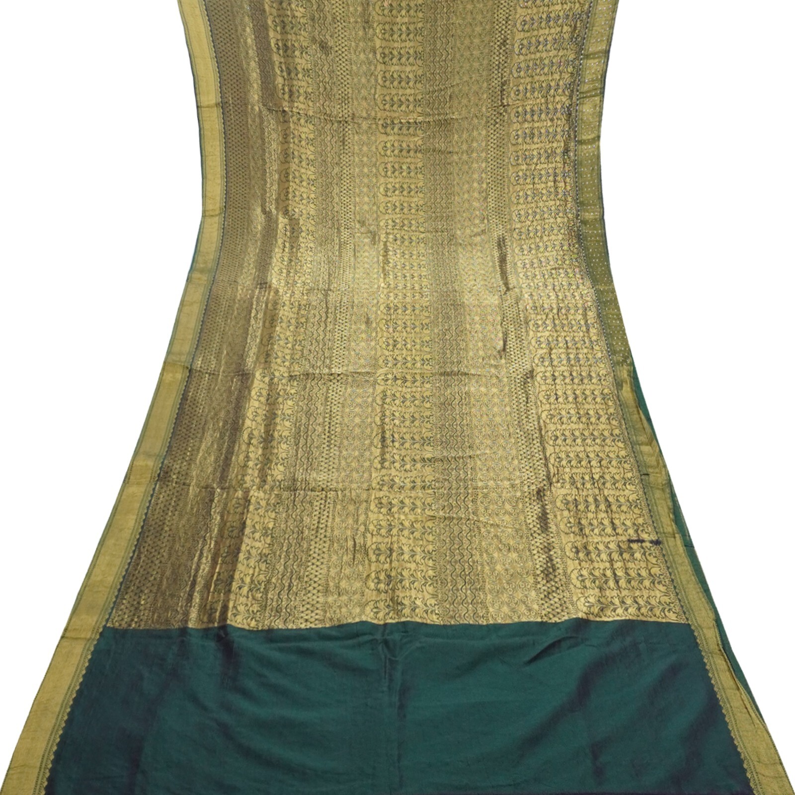 Vintage Green Saree 100%Pure Silk Zari Handwoven Brocade Wedding Sari 5YD Fabric