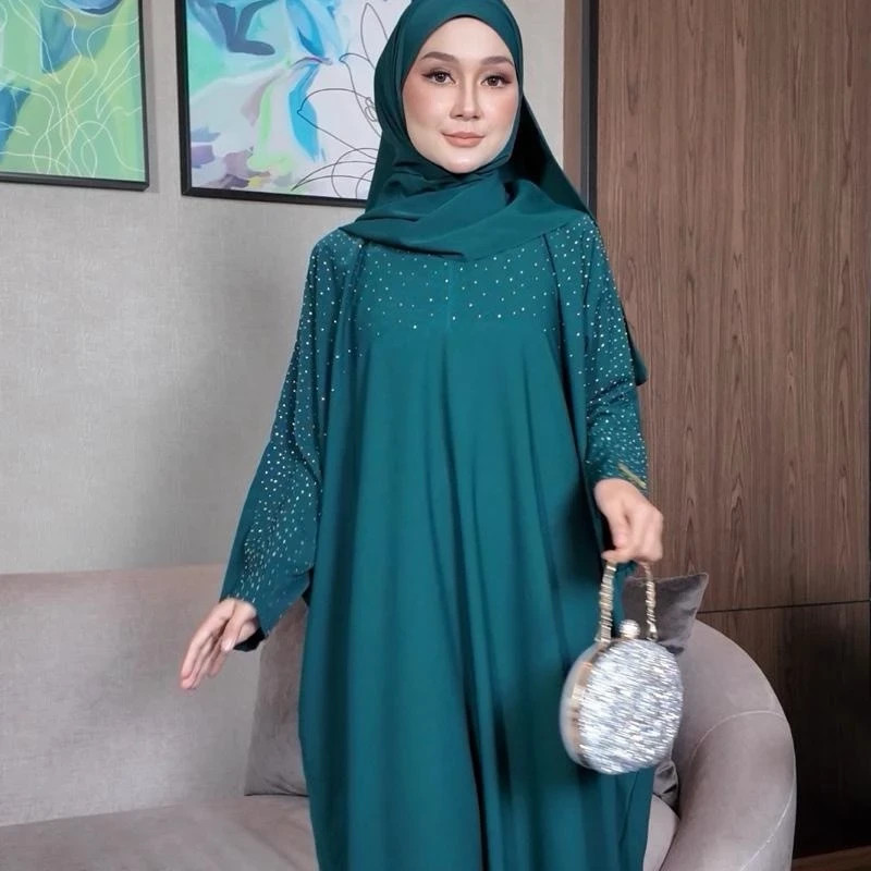 Exclusive Black Blue Green IMPORT DUBAI ABAYA -ABAYA DUBAI DIAMOND SATIN MATTE