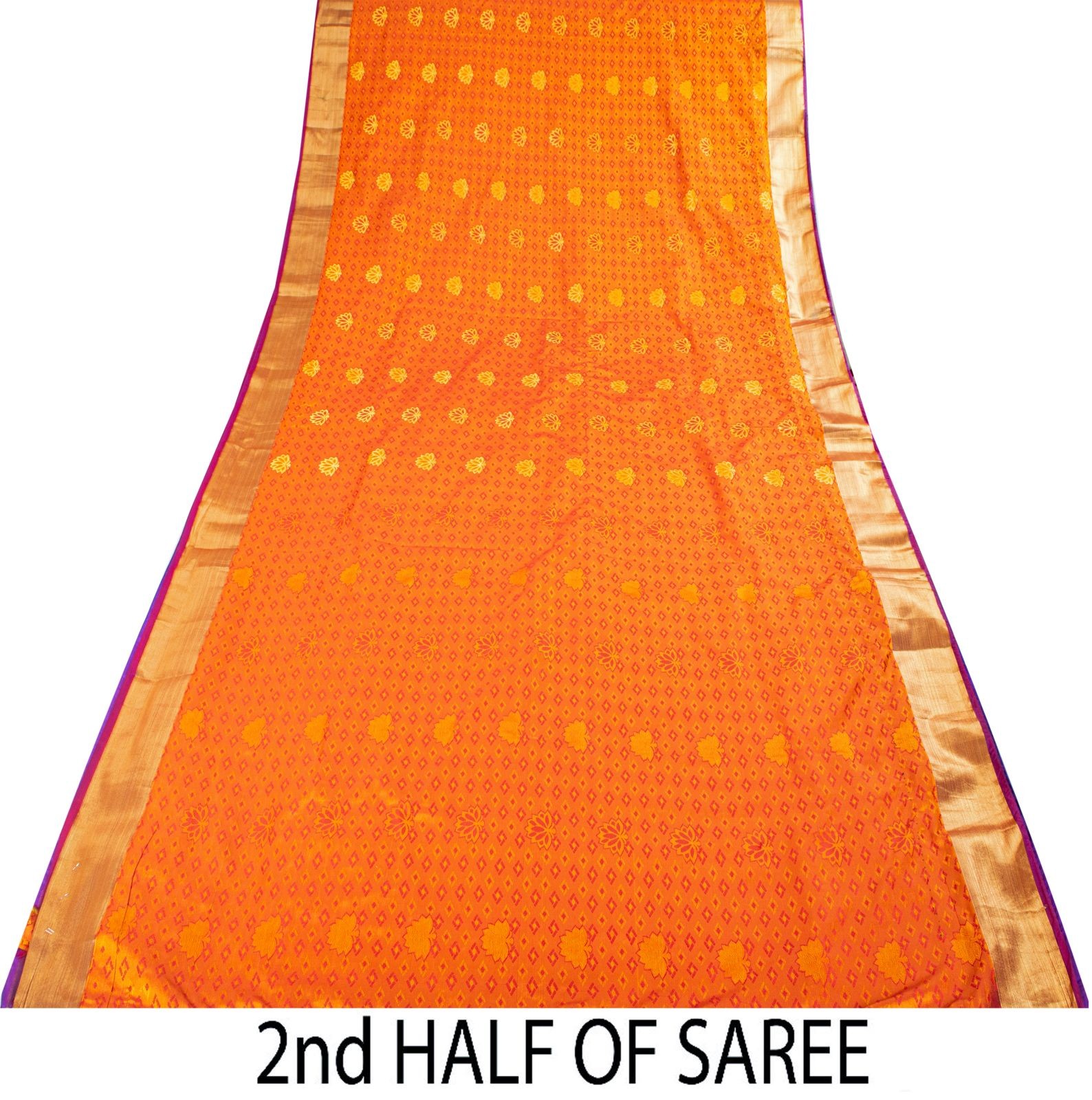 Sanskriti Vintage Saree Orange Art Silk Kanchipuram Brocade Zari Hand Woven Sari
