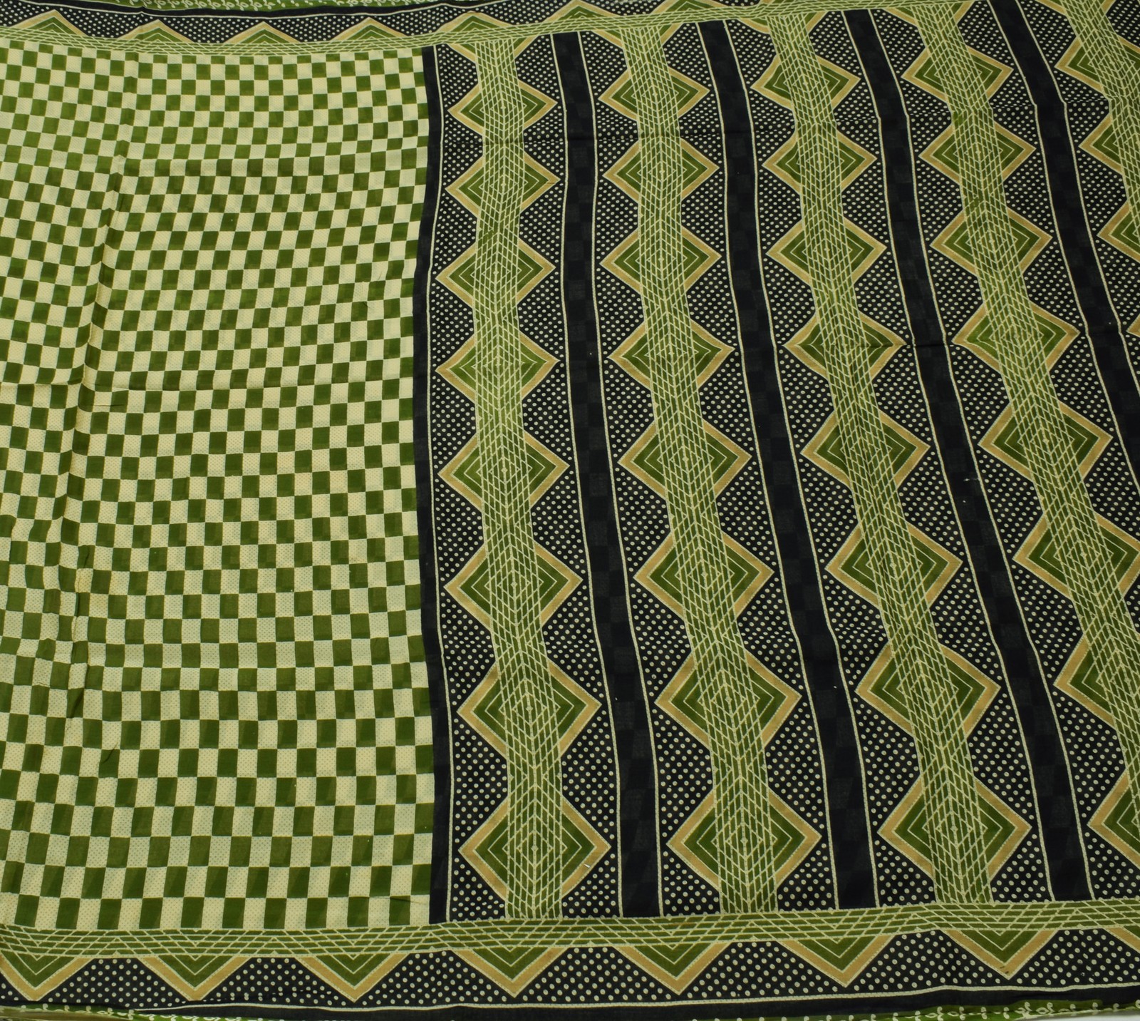 Sushila Vintage Green Saree 100% Pure Cotton Printed 5 Yard Soft Craft Fabric