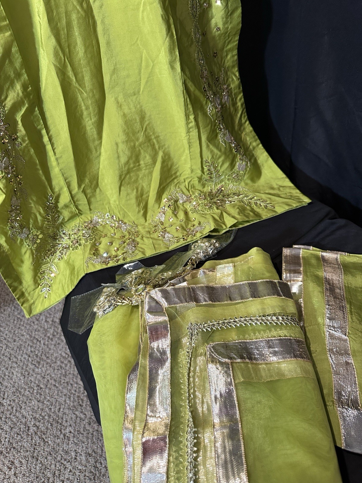 ASIAN STITCH ZARQUN BRAND – Emb Raw Silk Front & Back Emb, Net Lux Dupatta – $75