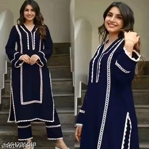Indian Readymad Party Festive Wedding Rayon Kurta Kurti Pant Set for Women’s Gif