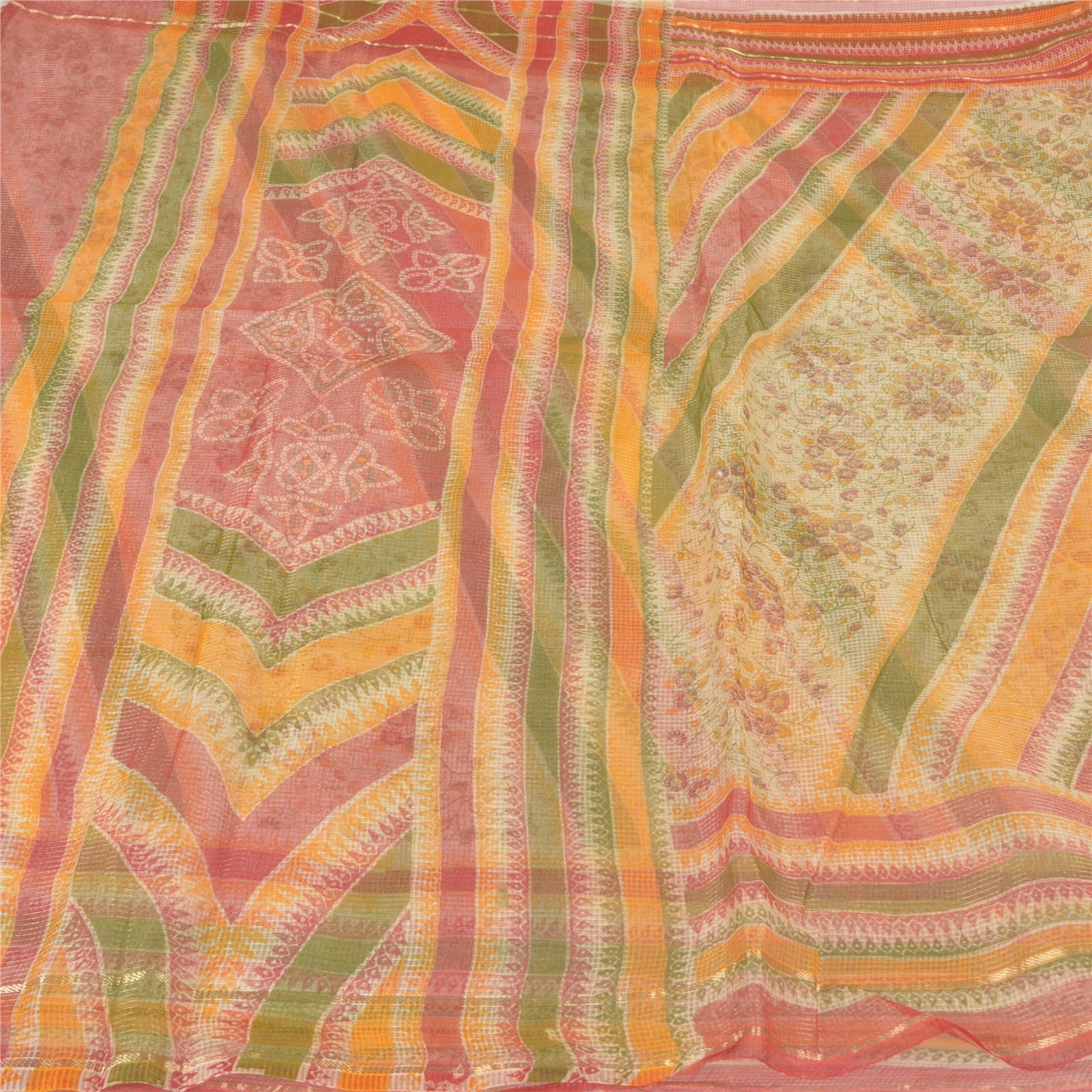 Sanskriti Vintage Indian Sarees Blend Cotton Printed Kota Sari 5 Yard Fabric