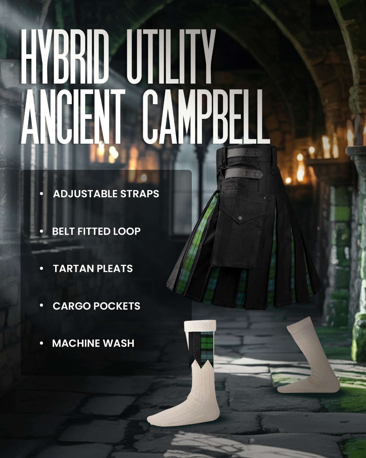 Hybrid Utility Kilts for Men Scottish Traditional Kilt with Flashes