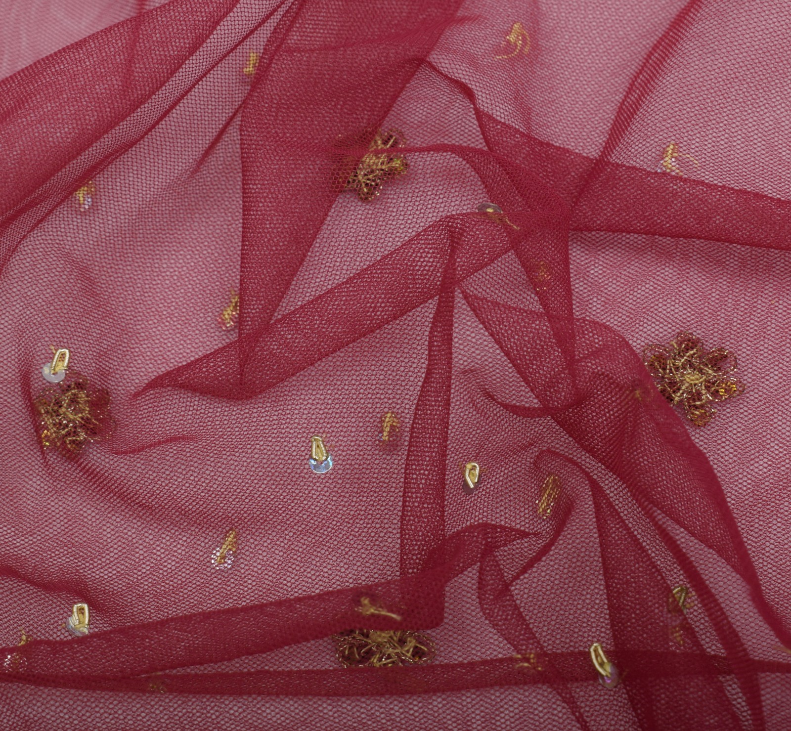 Sushila Vintage Indian Saree Net Mesh Hand Beaded Floral Sari 5 YD Craft Fabric