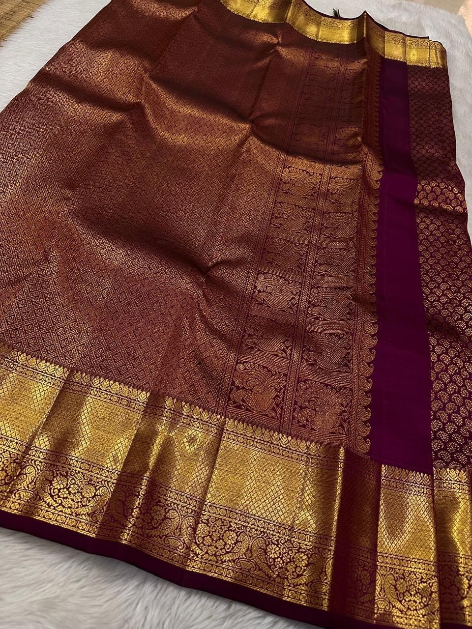 Elegant Maroon & Gold Silk Saree Traditional Woven Brocade Indian Wedding Party