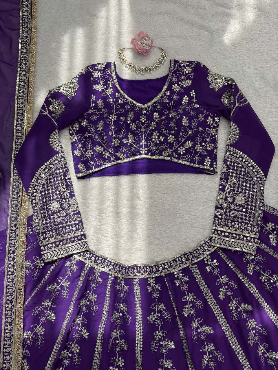 New Designer Purple Faux Georgette Lehenga Choli With Dupatta For Wedding Wear