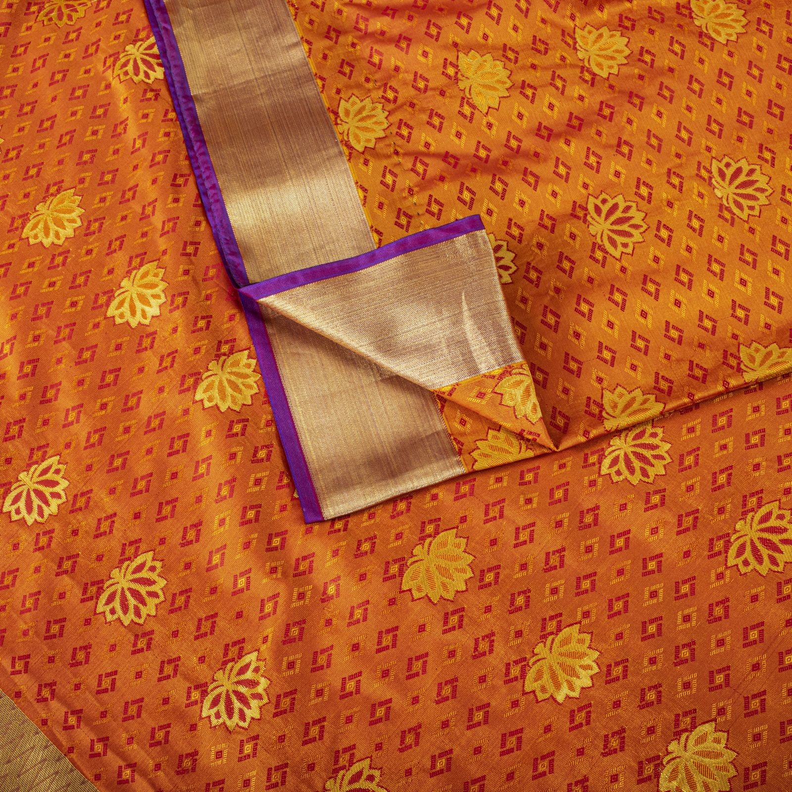 Sanskriti Vintage Saree Orange Art Silk Kanchipuram Brocade Zari Hand Woven Sari