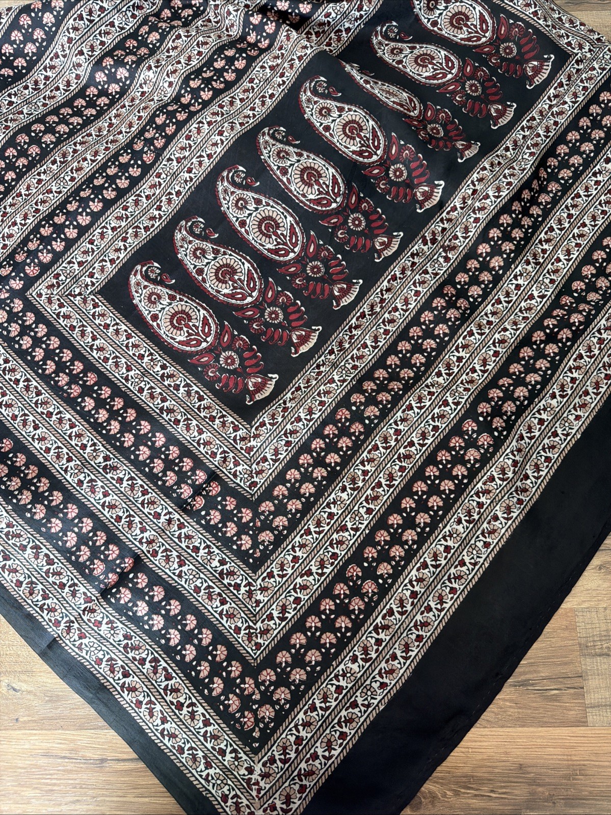Saree Silk Blend Rayon Black Brown Paisley Sari Or Fabric 6 Yard X 44”