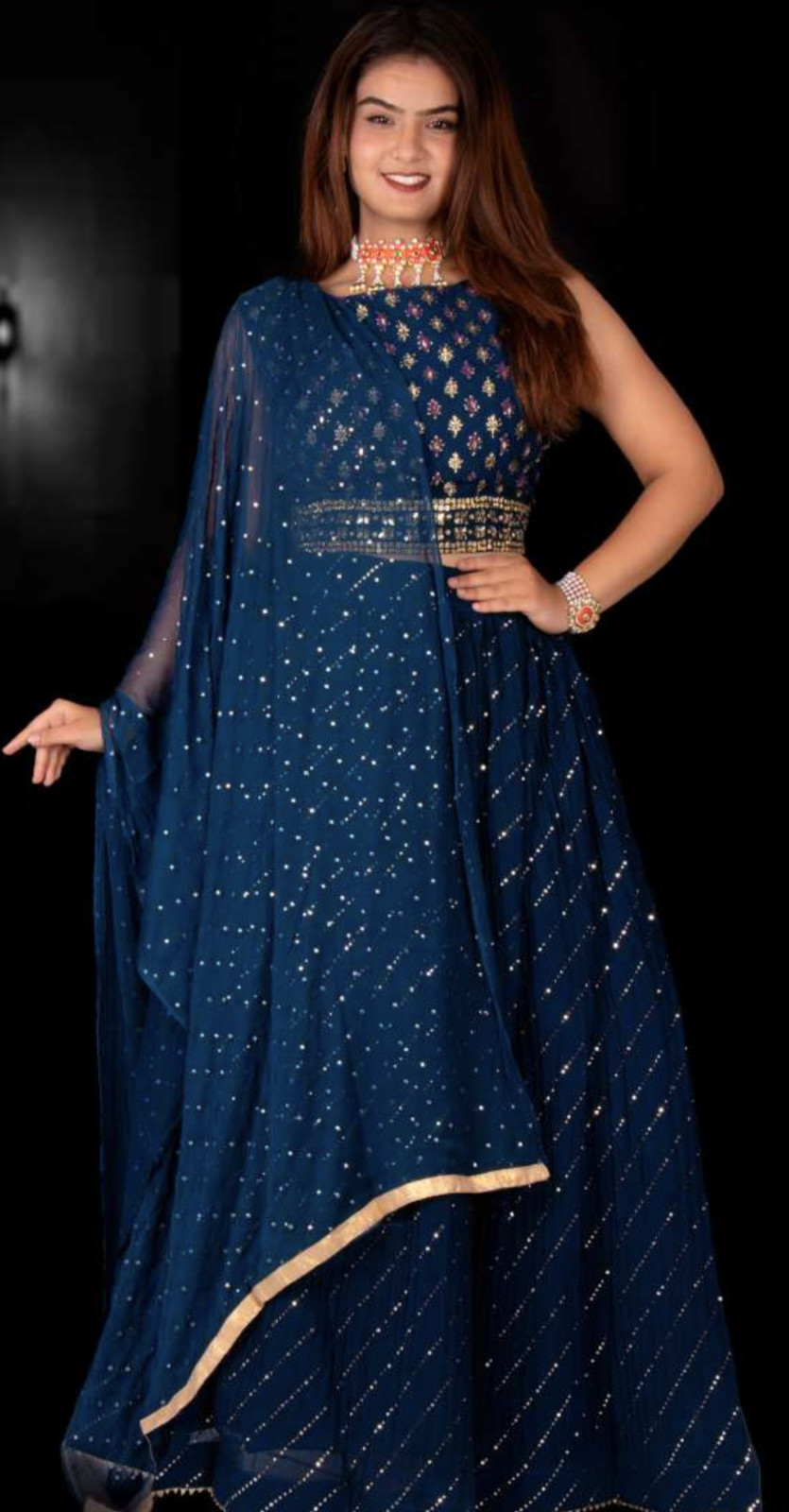 Embroidered Georgette Lehenga with Mirror and Kundan Work “DIWALI SALE”