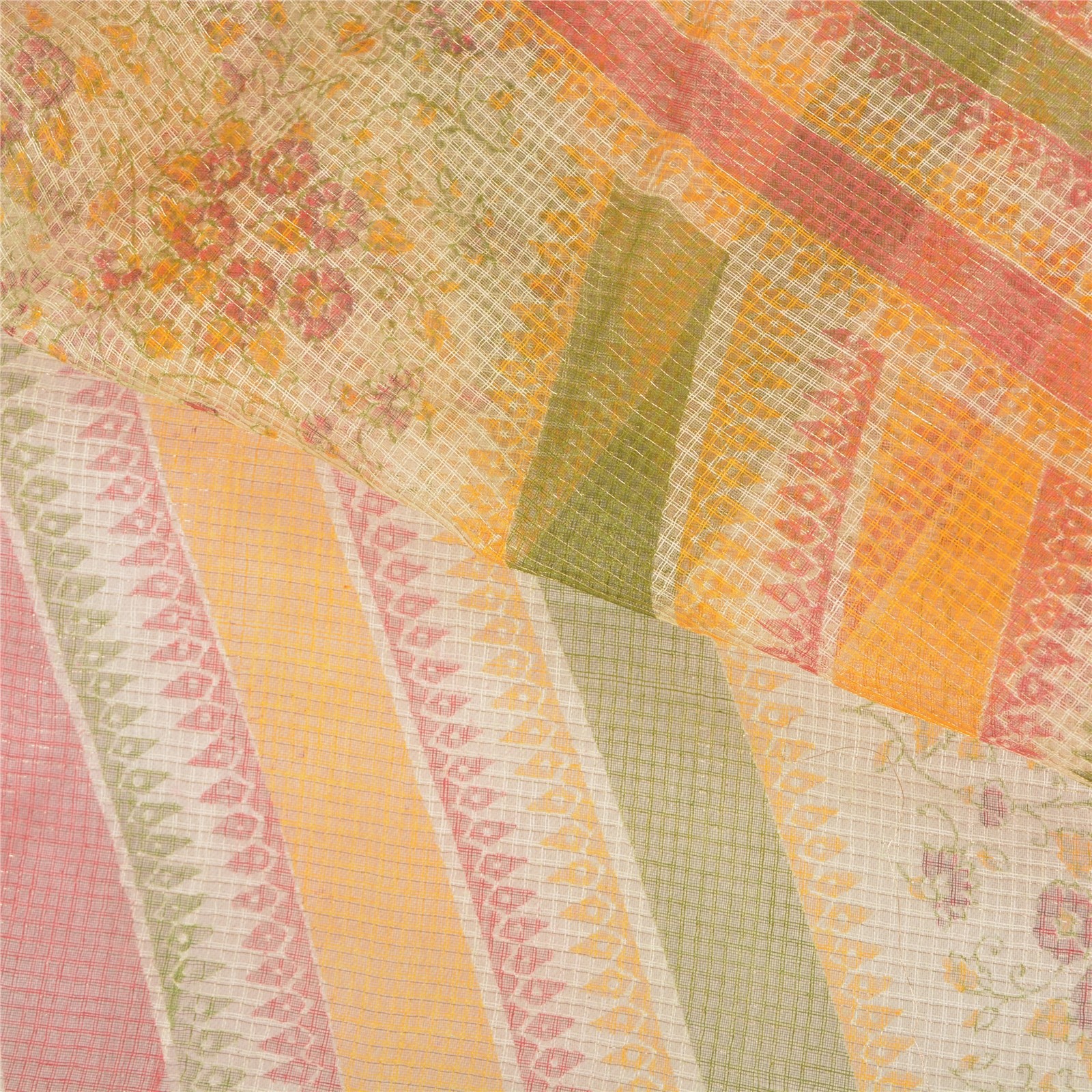 Sanskriti Vintage Indian Sarees Blend Cotton Printed Kota Sari 5 Yard Fabric