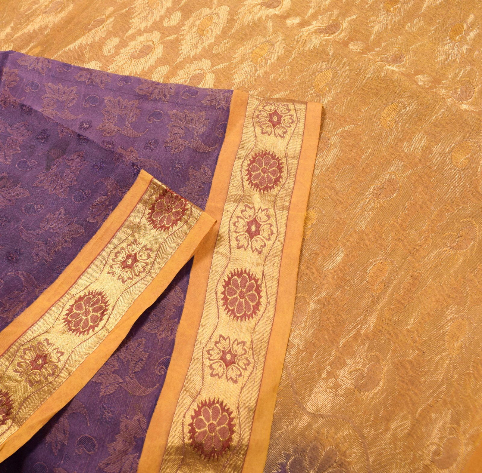 Sushila Vintage Pure South Silk Saree Purple Woven Brocade HEAVY Sari Craft Fabr