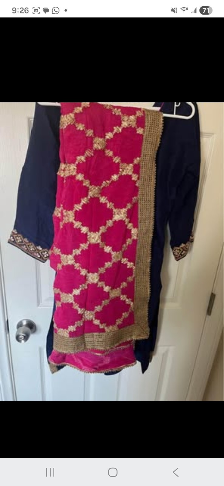 Women’s Salwar Kameez Blue Pink Gold Embroidered Synthetic Suit Size M