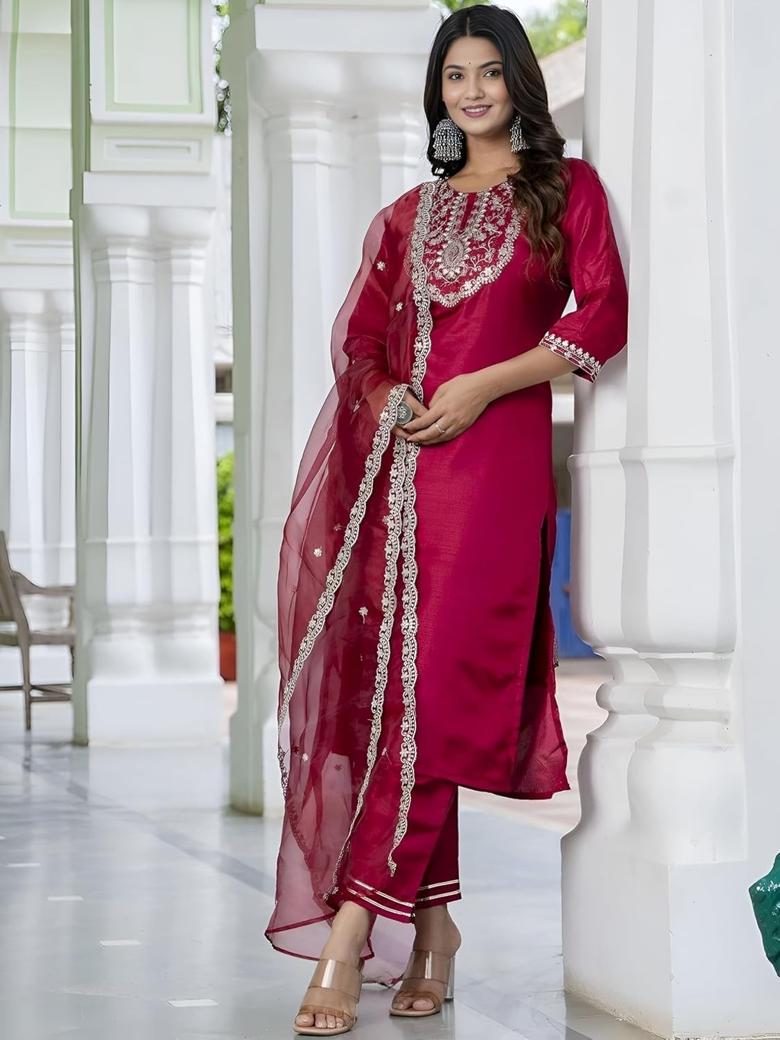 Women’s Viscose Rayon Trendy Regular Fit Embroidery Kurti with Bottom & Dupatta