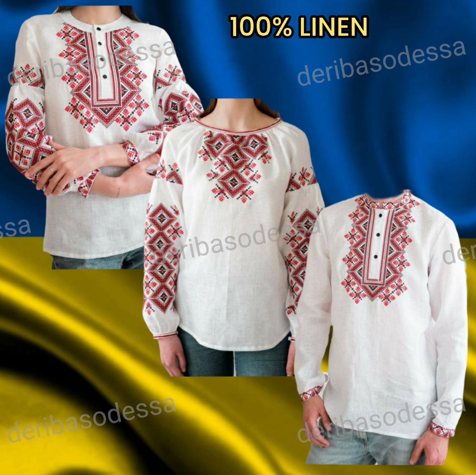 Linen 100% S,M,L,XL,2XL,3XL Traditional Ukrainian embroidered blouse Vyshyvanka.