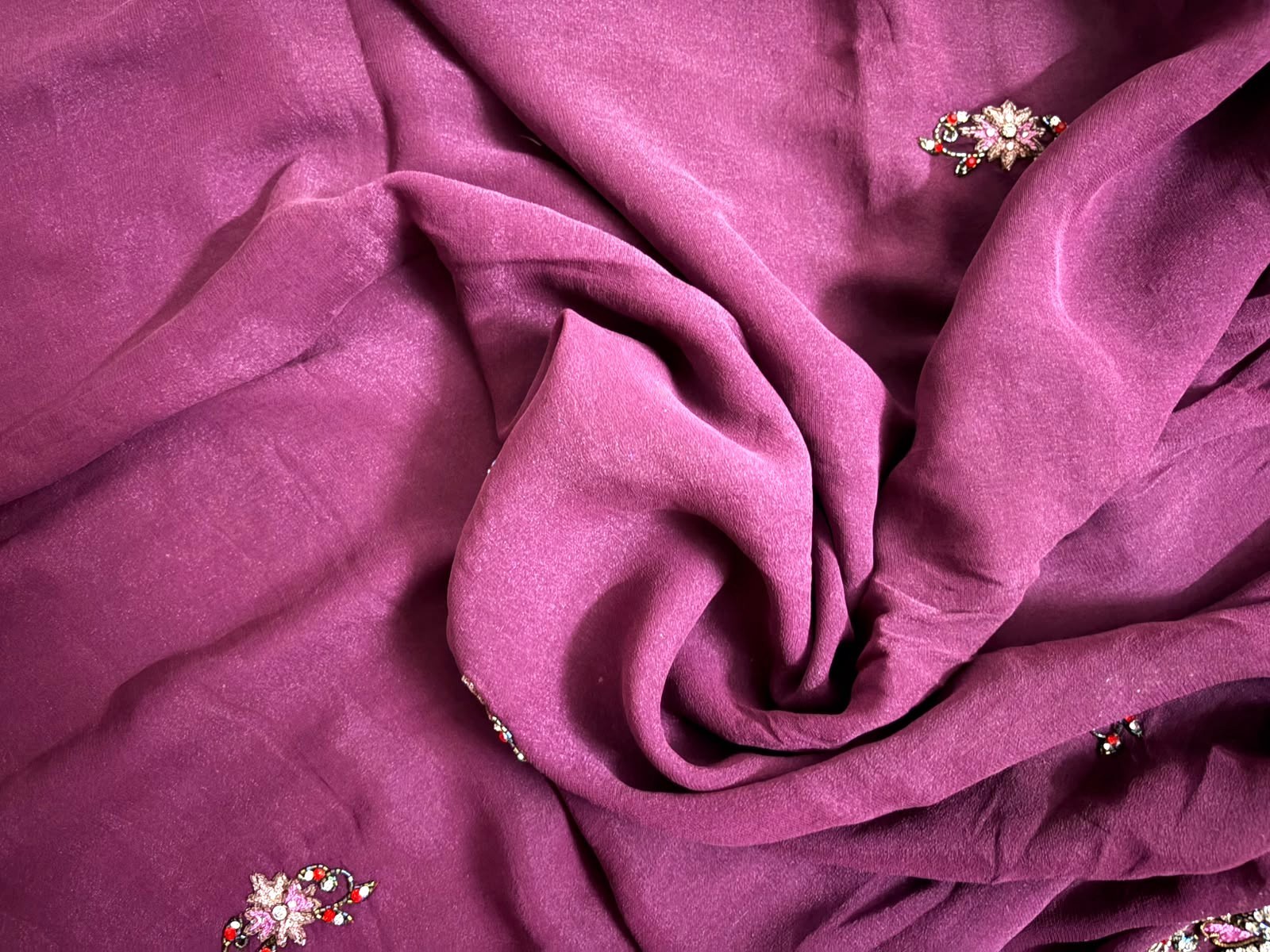 Purple Saree Indian Dress Vintage Craft Fabric Embroidered Sari Curtain Drape 5Y