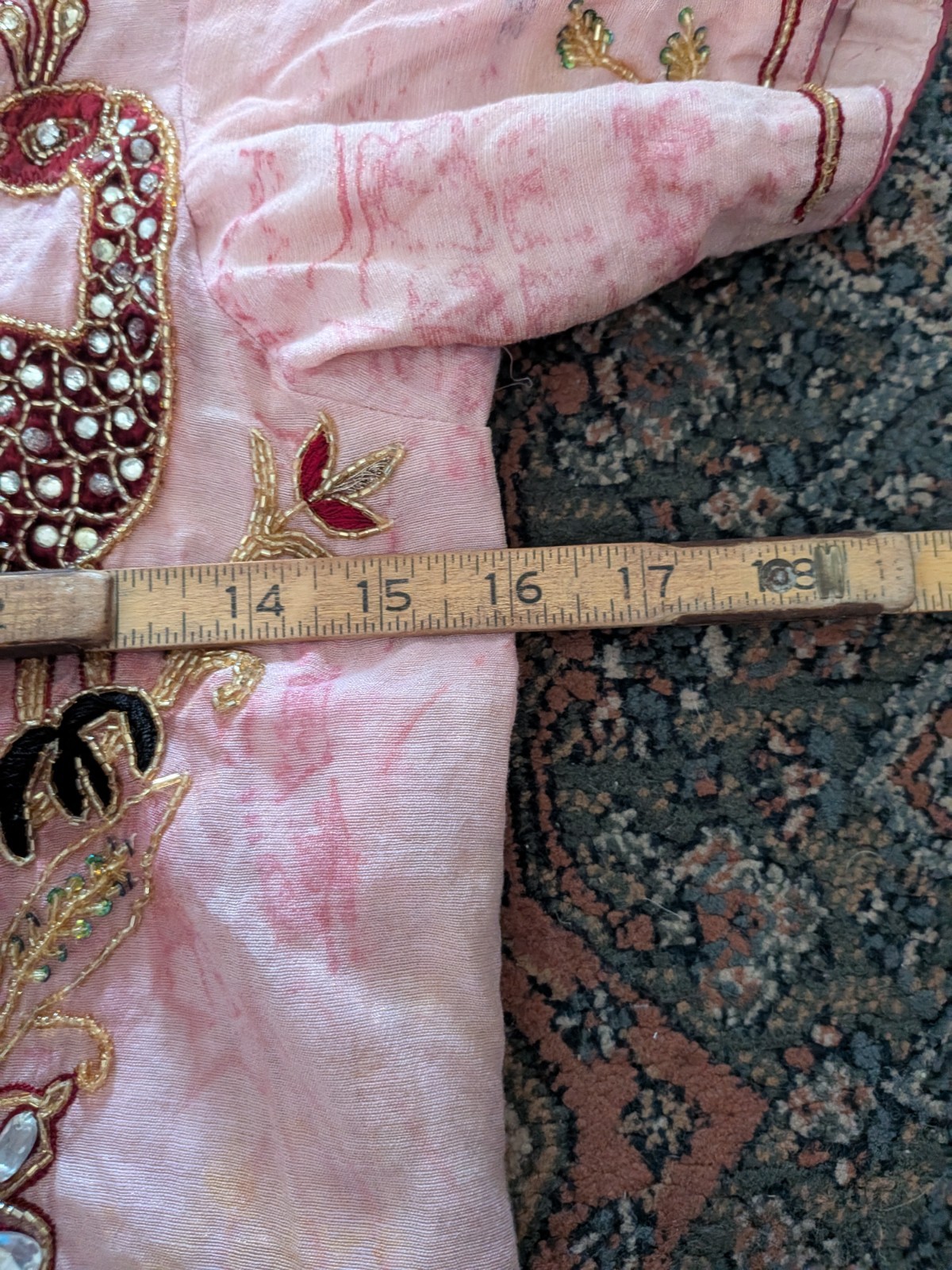 Vintage Hand Embroidered Beaded Peacock Indian Tunic Kurti Pink Boho Maximalist