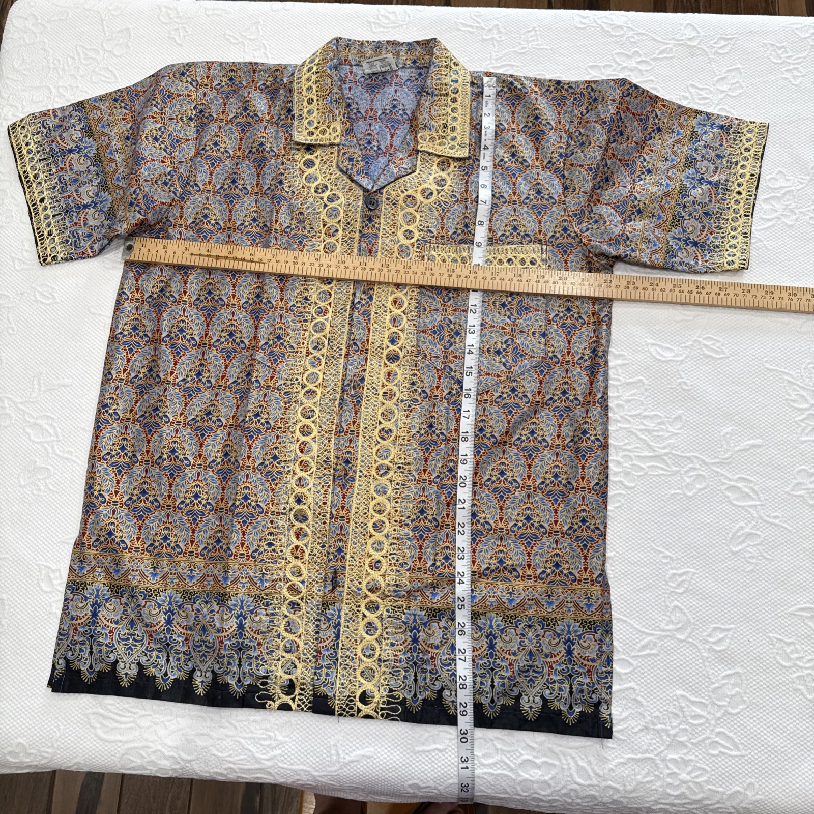Exclusive African Attire Kenya Men’s Dashiki Shirt Blue Gold Print Embroidered M