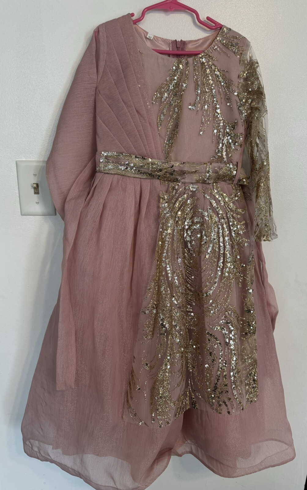 Beautiful Pakistani/indian/ Saudi Pink Golden Girl Dress For Wedding Party Eid