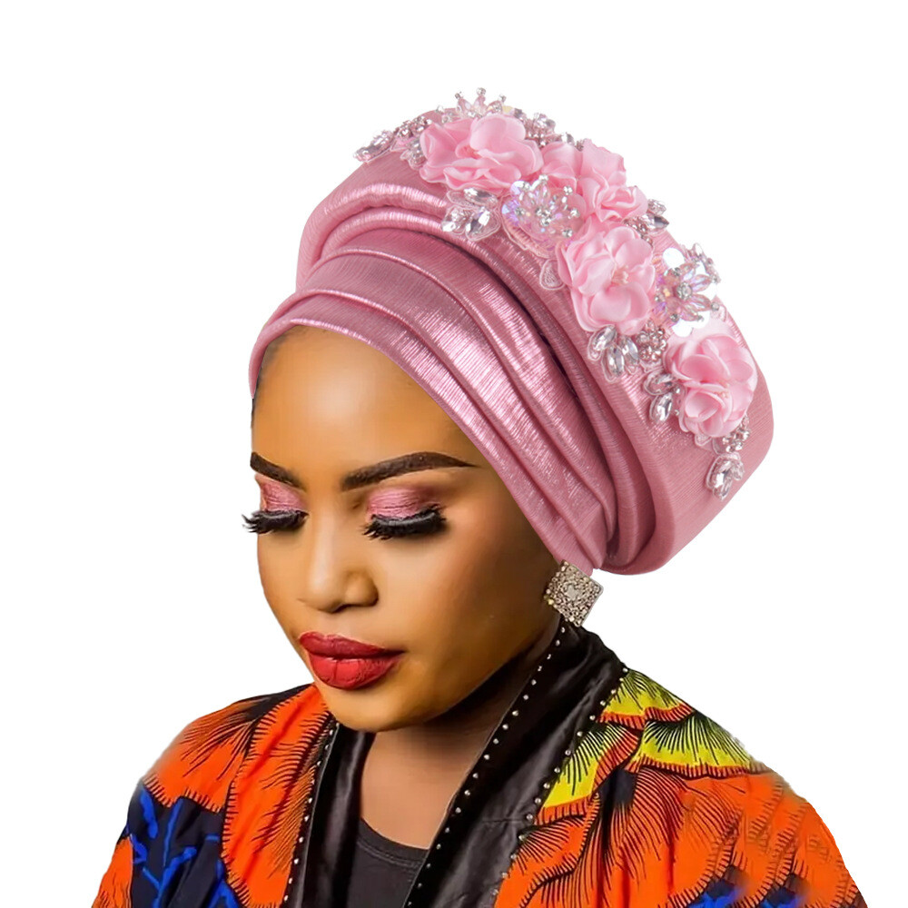 African Wedding Hijab Cap Aso Oke Headtie Auto Gele Nigerian Headwear Turban Hat