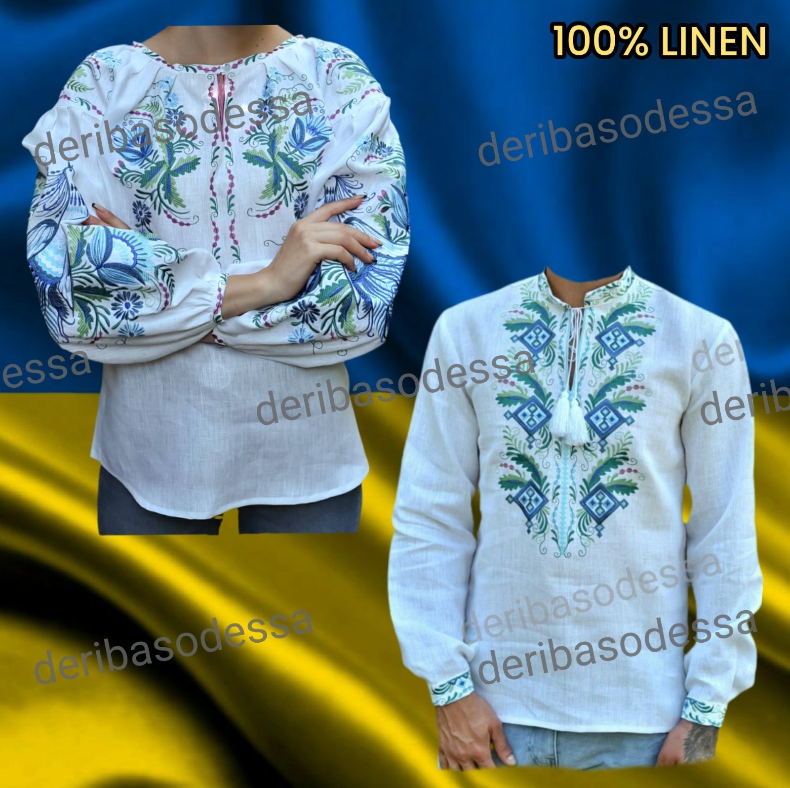 Linen 100% S,M,L,XL,2XL,3XL Traditional Ukrainian embroidered blouse Vyshyvanka.