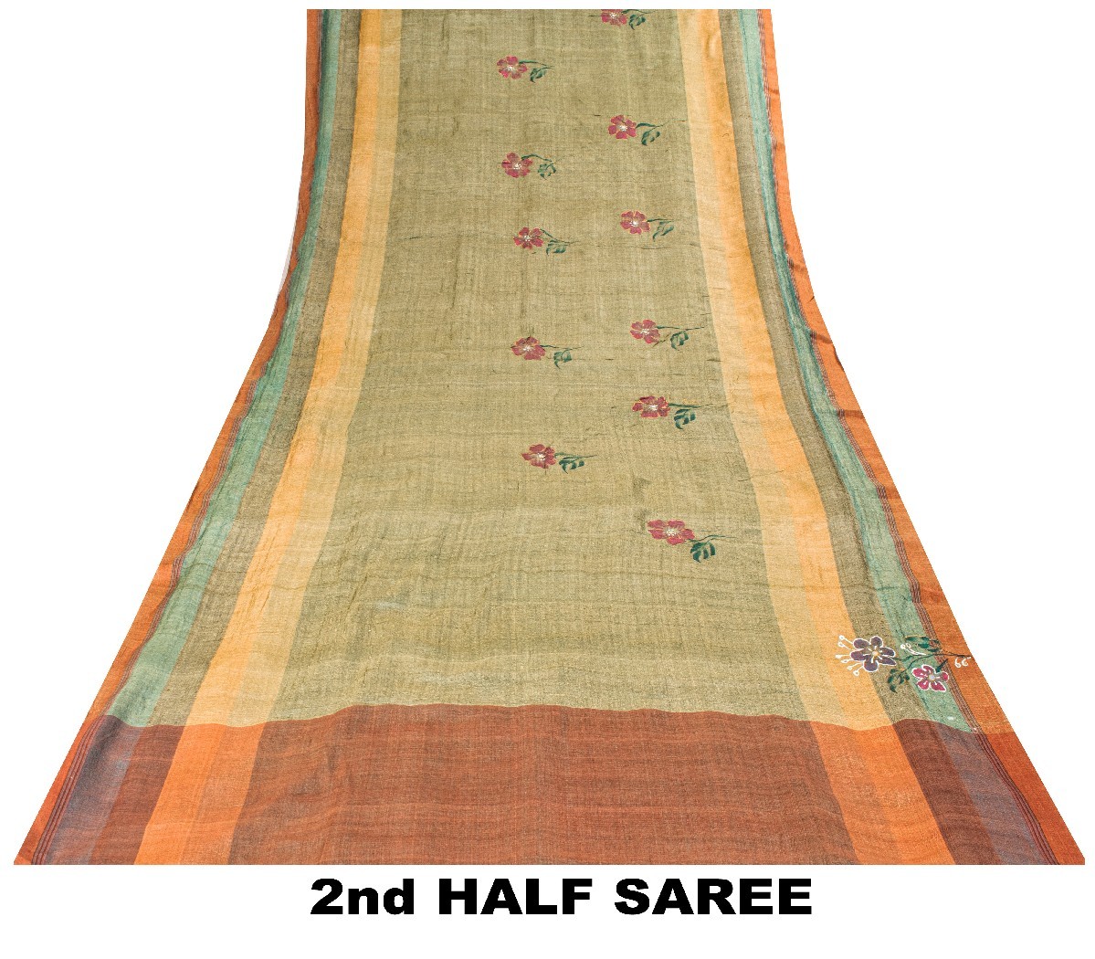 Sanskriti Vintage Green 100% Pure Woolen Saree Hand Paint Sari 6+Yd Craft Fabric