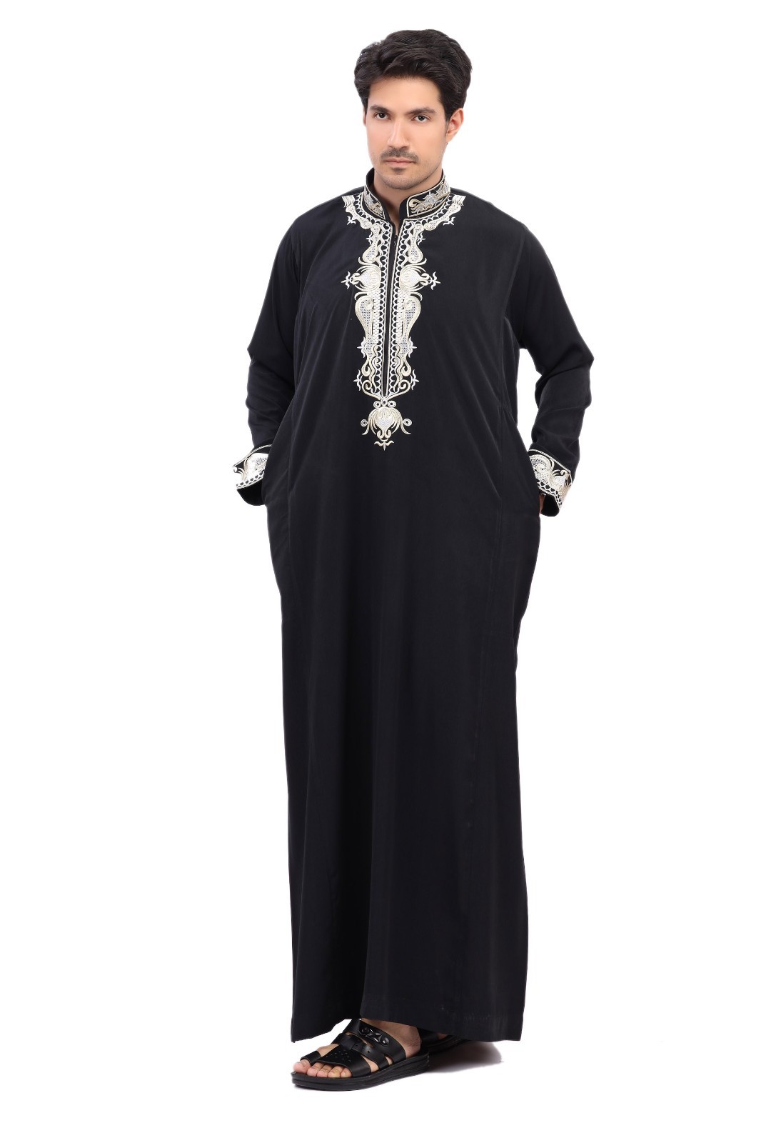 Men’s Traditional Arabic Thobe Long Sleeve Kaftan Robe for Eid Prayer & Wedding