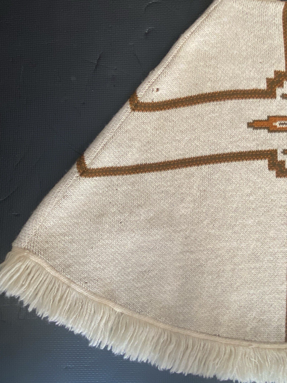 Vintage Janus Of Norway Fringed Walking Poncho 100% Wool Heavy Tribal Blanket