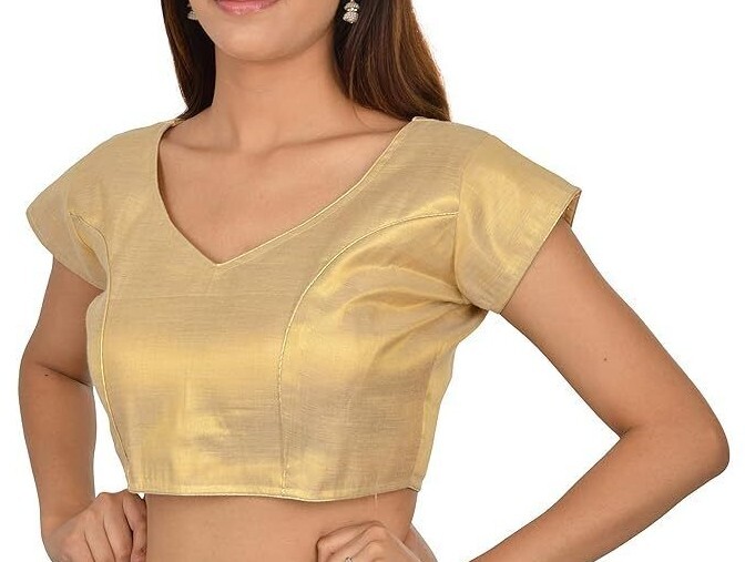 READYMADE SAREE BLOUSE/CHOLI SARI TOP INDIAN BLOUSE GOLD /SILVER CHOLI BLOUSE .
