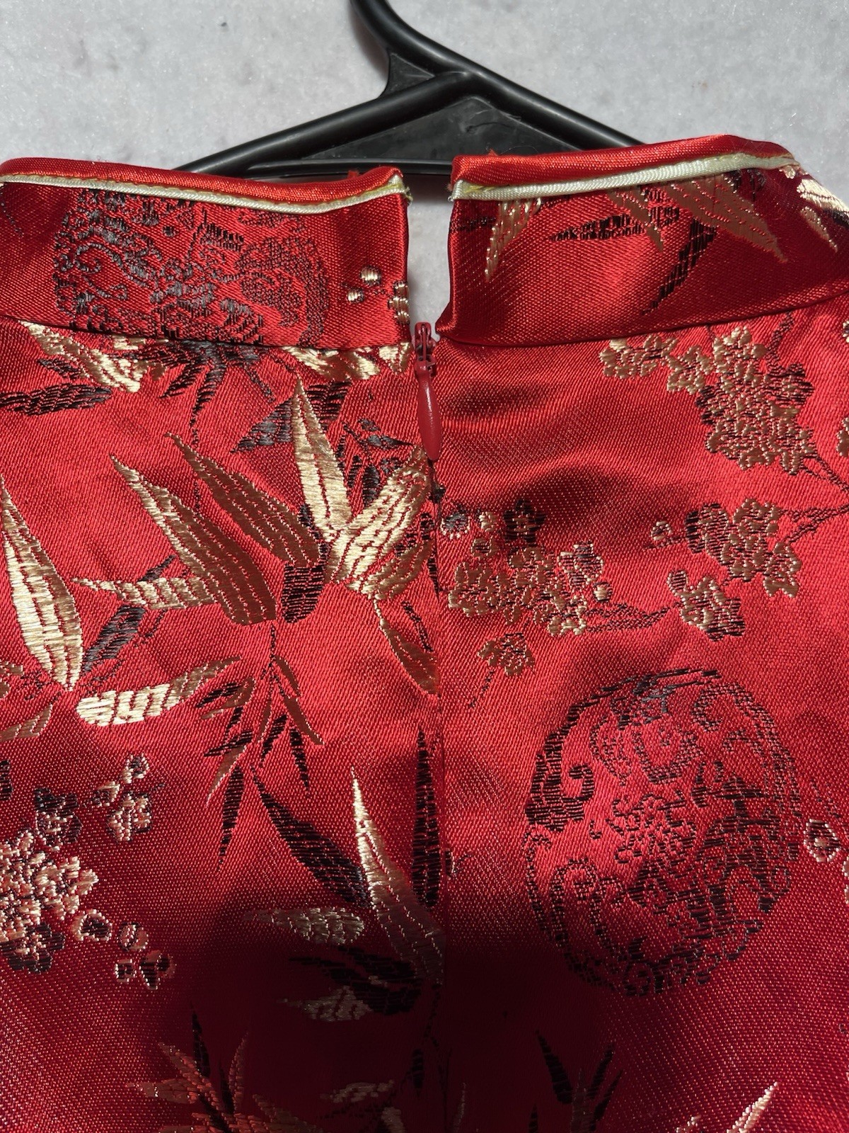 Chinese Dress Womens Small Red Floral Metallic Traditional Short Vietnam Quipao