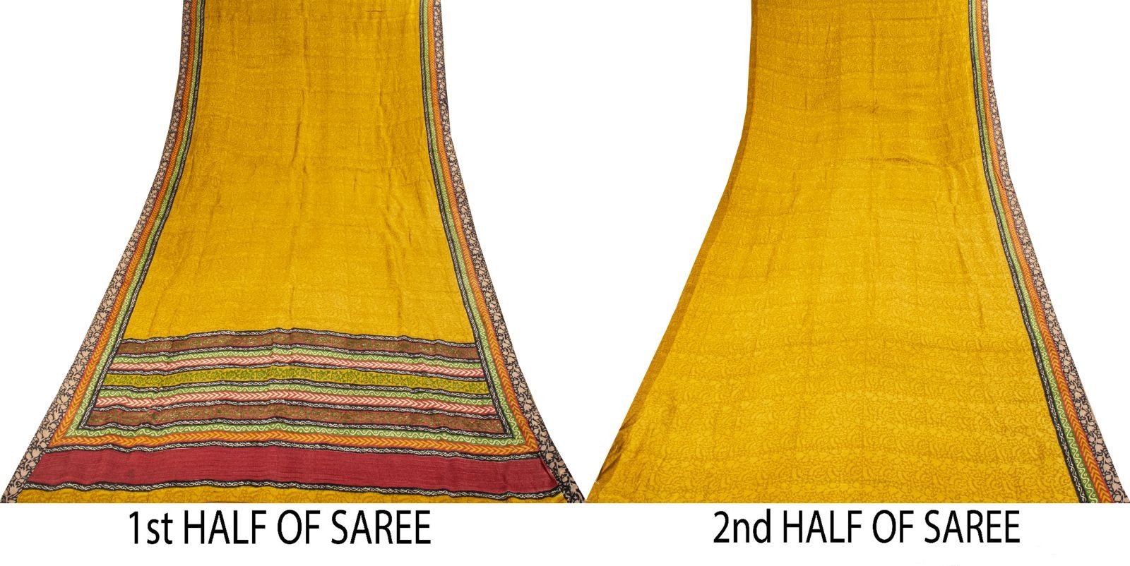 Sanskriti Vintage Yellow Pure Woolen Saree Floral Printed Sari 5Yd Soft Fabric
