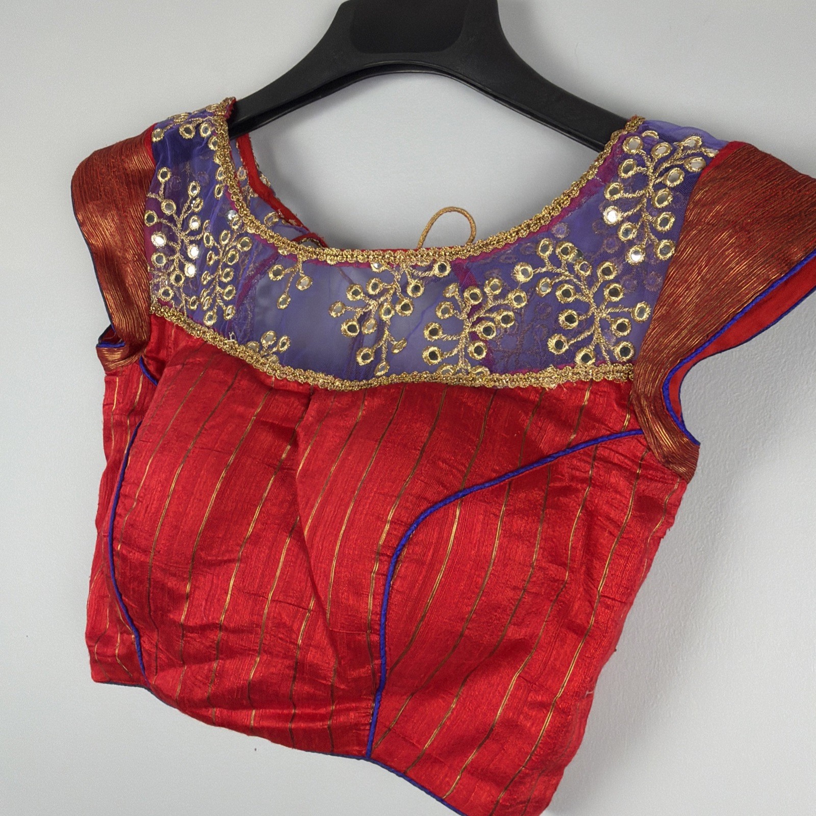 Indian Handmade Brocade Blouse Red Multicolor Gold | Crop Choli Top Wedding Sari