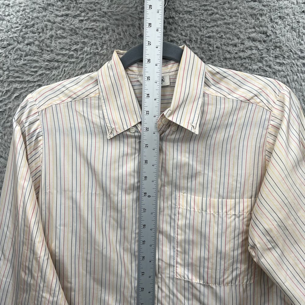 Retro Silk Button Down Shirt Multi Color Candy Stripes Long Sleeve M Indie