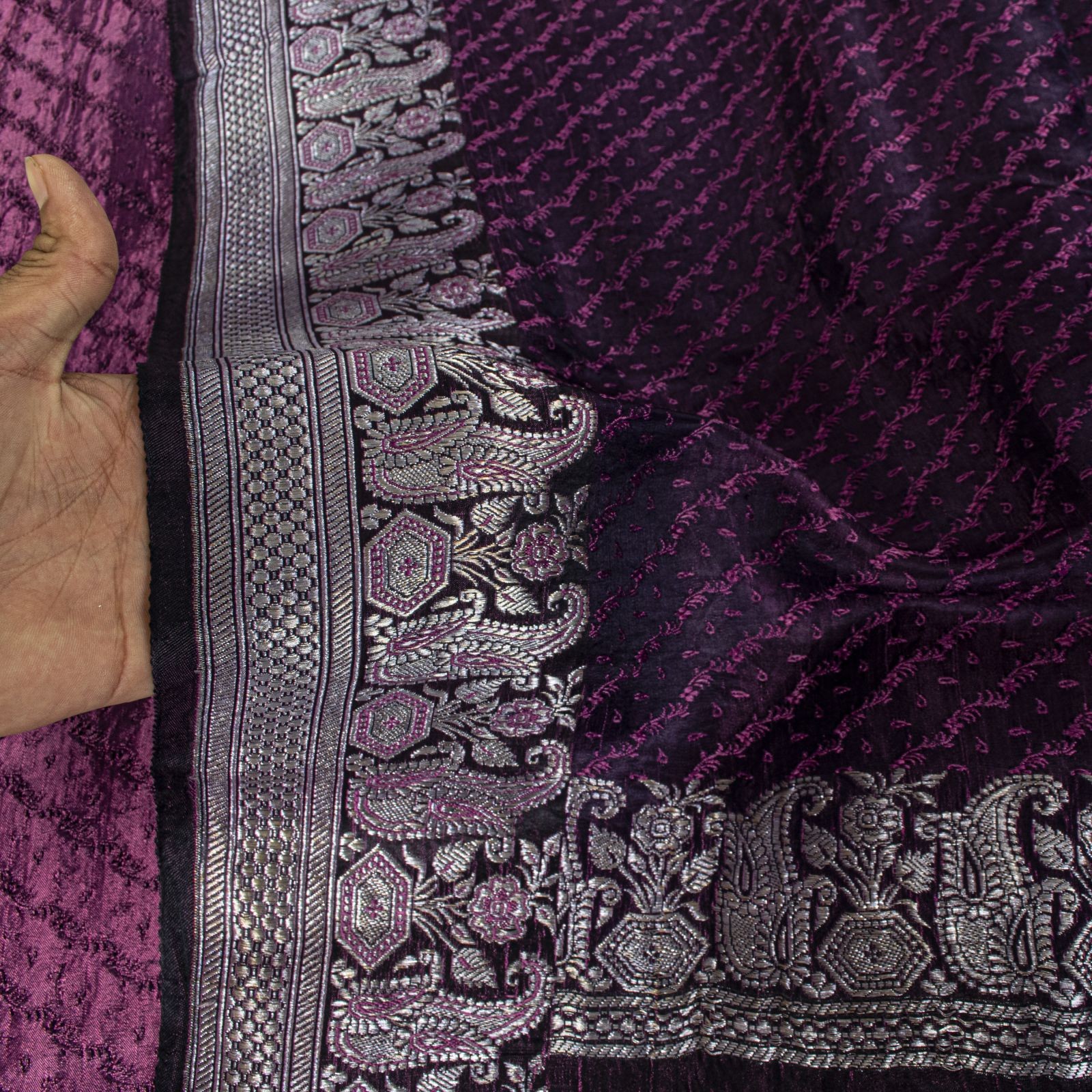 Sanskriti Vintage Purple Pure Satin Saree Banarasi Brocade Zari Hand-Woven Sari