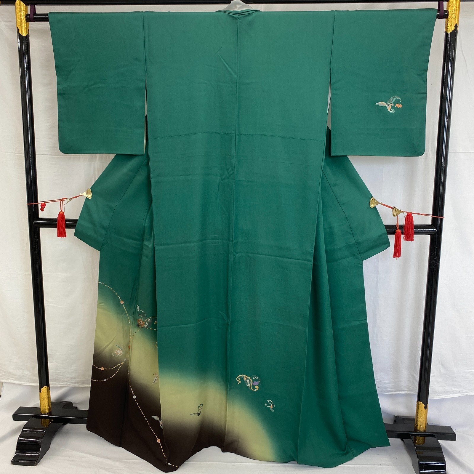 Japanese Vintage Kimono Polyester Green Homongi Traditional Authentic Length63in