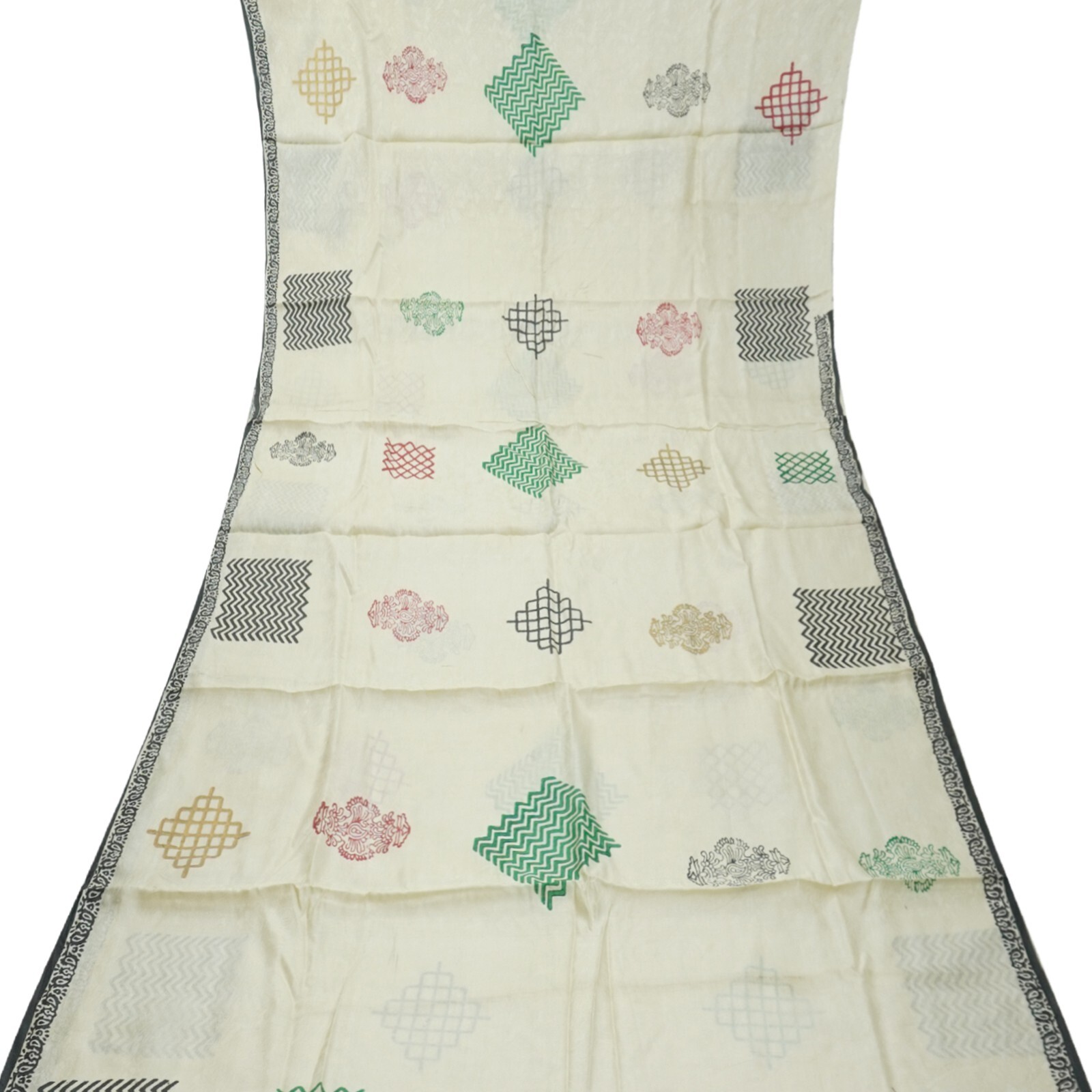 Namaste Vintage Cream Sarees 100% Pure Silk Printed Indian Sari 4YD Craft Fabric