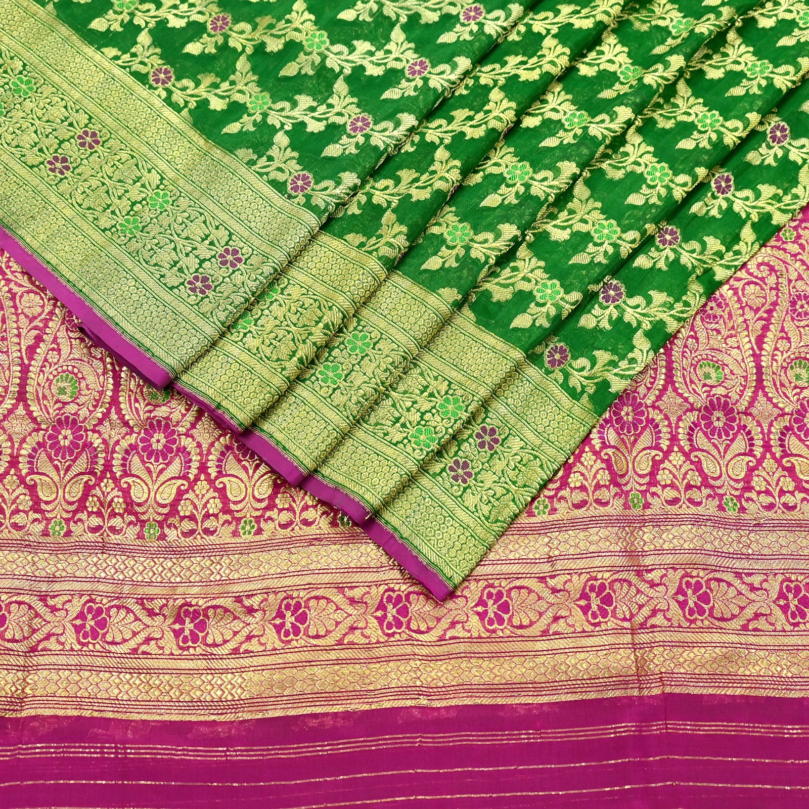 Vintage Sari Heavy Pure Silk Woven Banarasi Brocade Saree Fabric 5Yd Ethnic Zari
