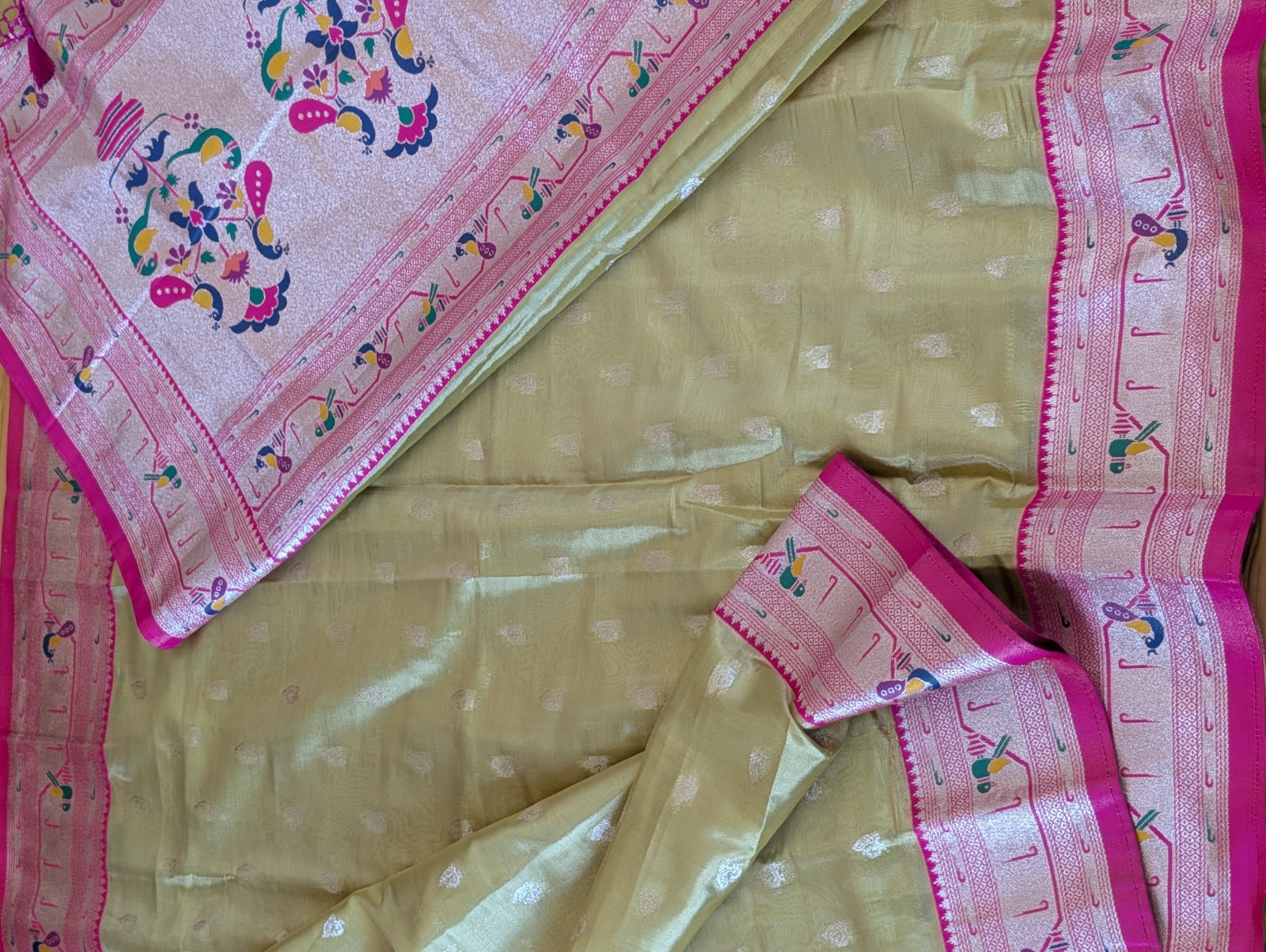 Saree Paithani Silk Muniya Peacock Minakari Zari Border Pallu Stitched Blouse